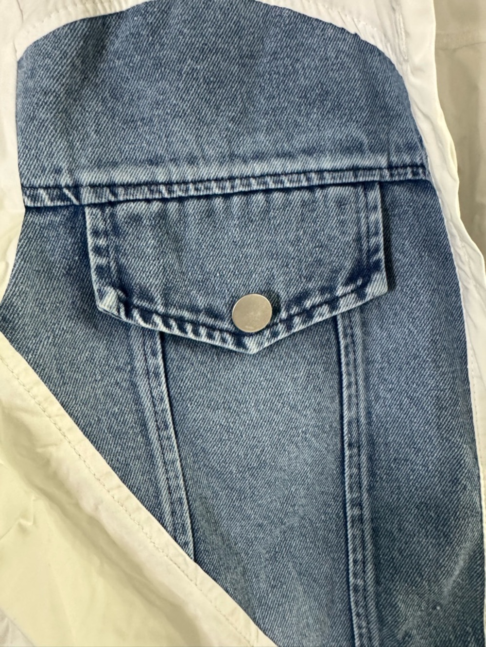 Size Medium Denim Patchwork heart - White Button-Up Shirt with Denim Heart top - Picture 6 of 8